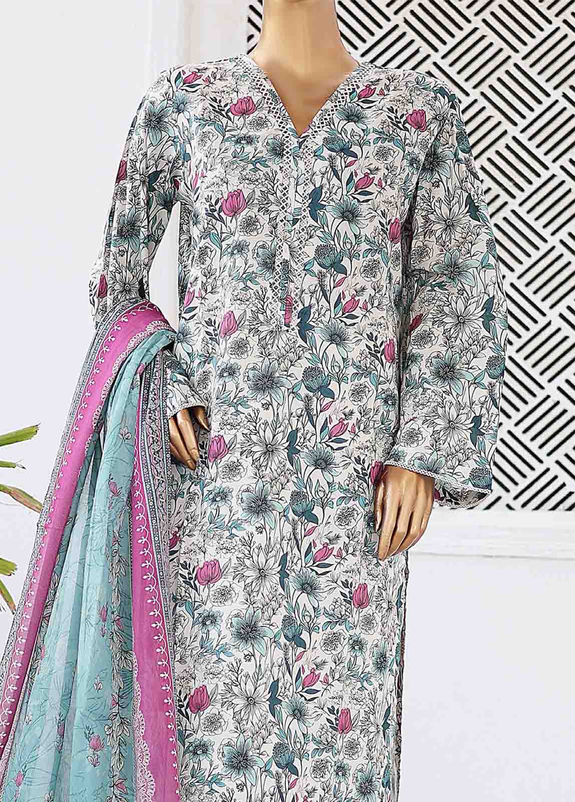 Bin Saeed Fabric - SM-0425 B-PR- 3 Piece Printed Stitched Suit