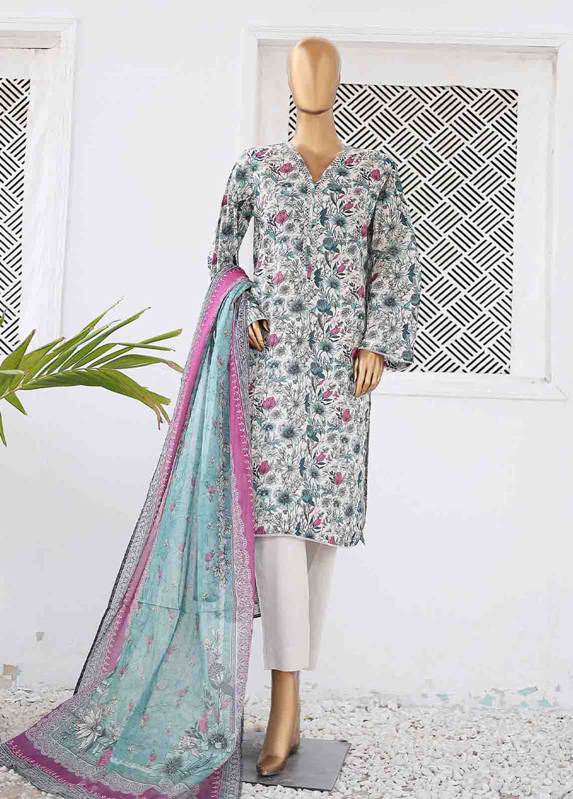 Bin Saeed Fabric - SM-0425 B-PR- 3 Piece Printed Stitched Suit