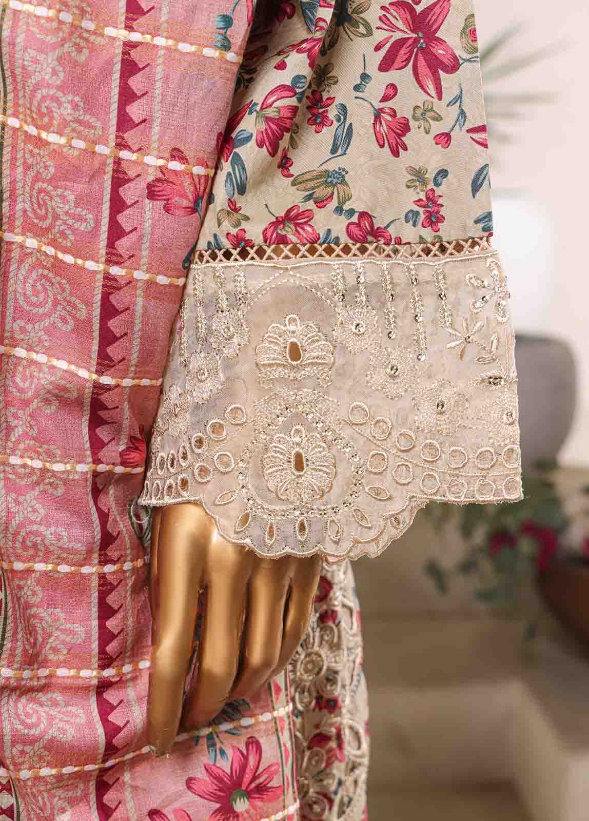 Bin Saeed Fabric - SM-043-EMB- 3 Piece Embroidered Stitched Suit