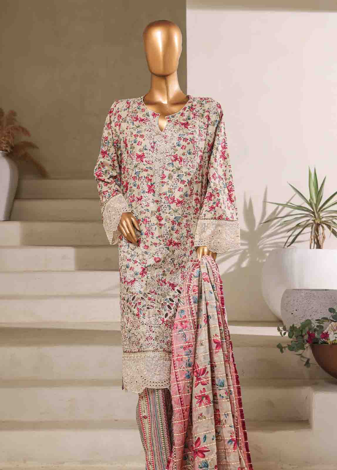 Bin Saeed Fabric - SM-043-EMB- 3 Piece Embroidered Stitched Suit