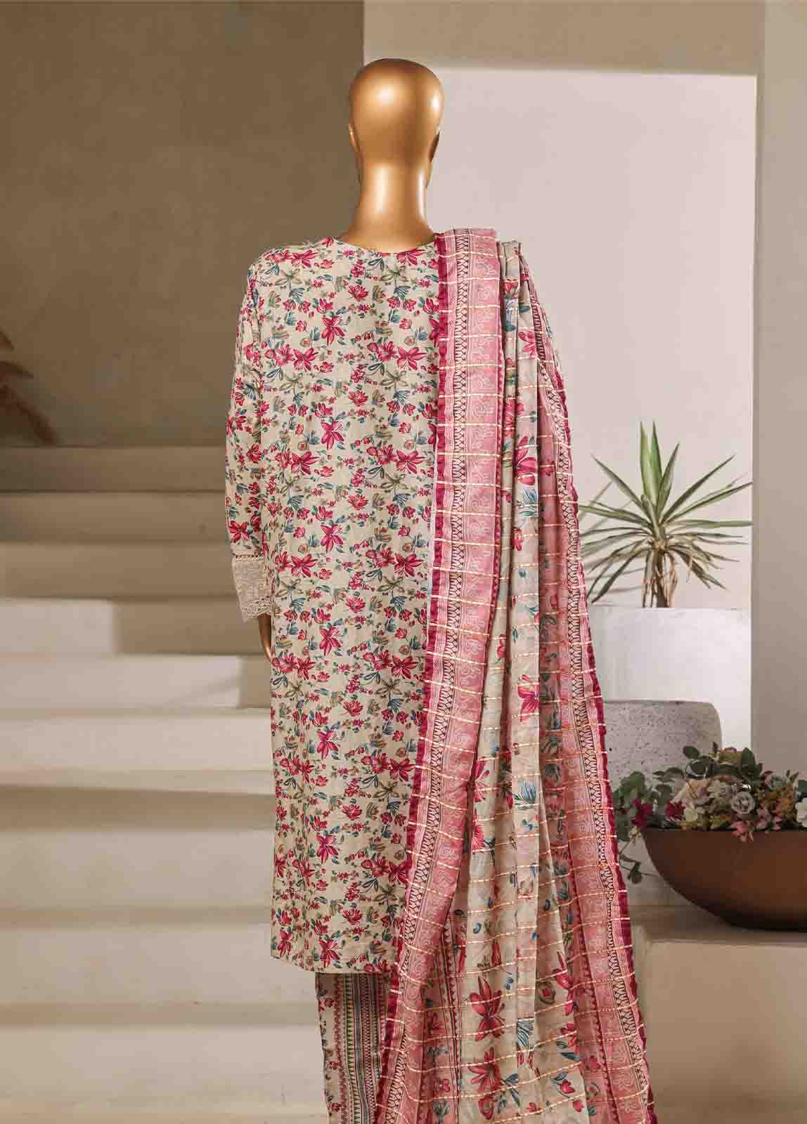 Bin Saeed Fabric - SM-043-EMB- 3 Piece Embroidered Stitched Suit