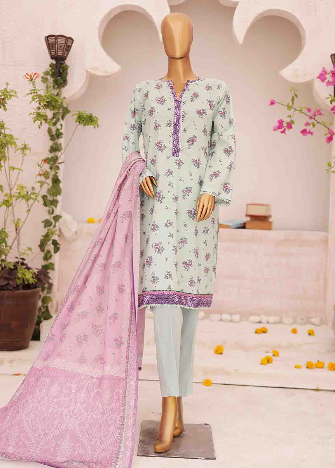 Bin Saeed Fabric - SM-0432-PR- 3 Piece Printed Stitched Suit