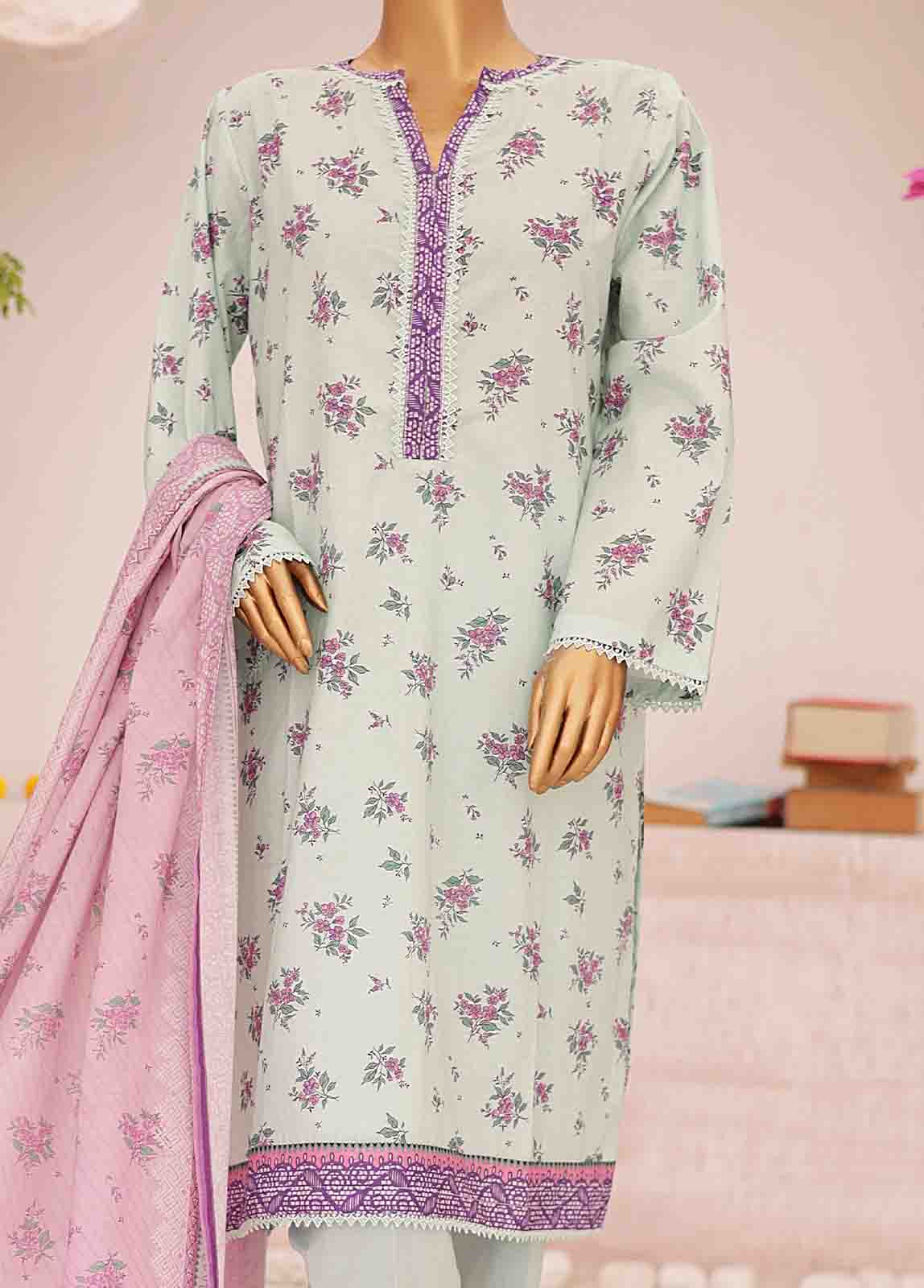 Bin Saeed Fabric - SM-0432-PR- 3 Piece Printed Stitched Suit
