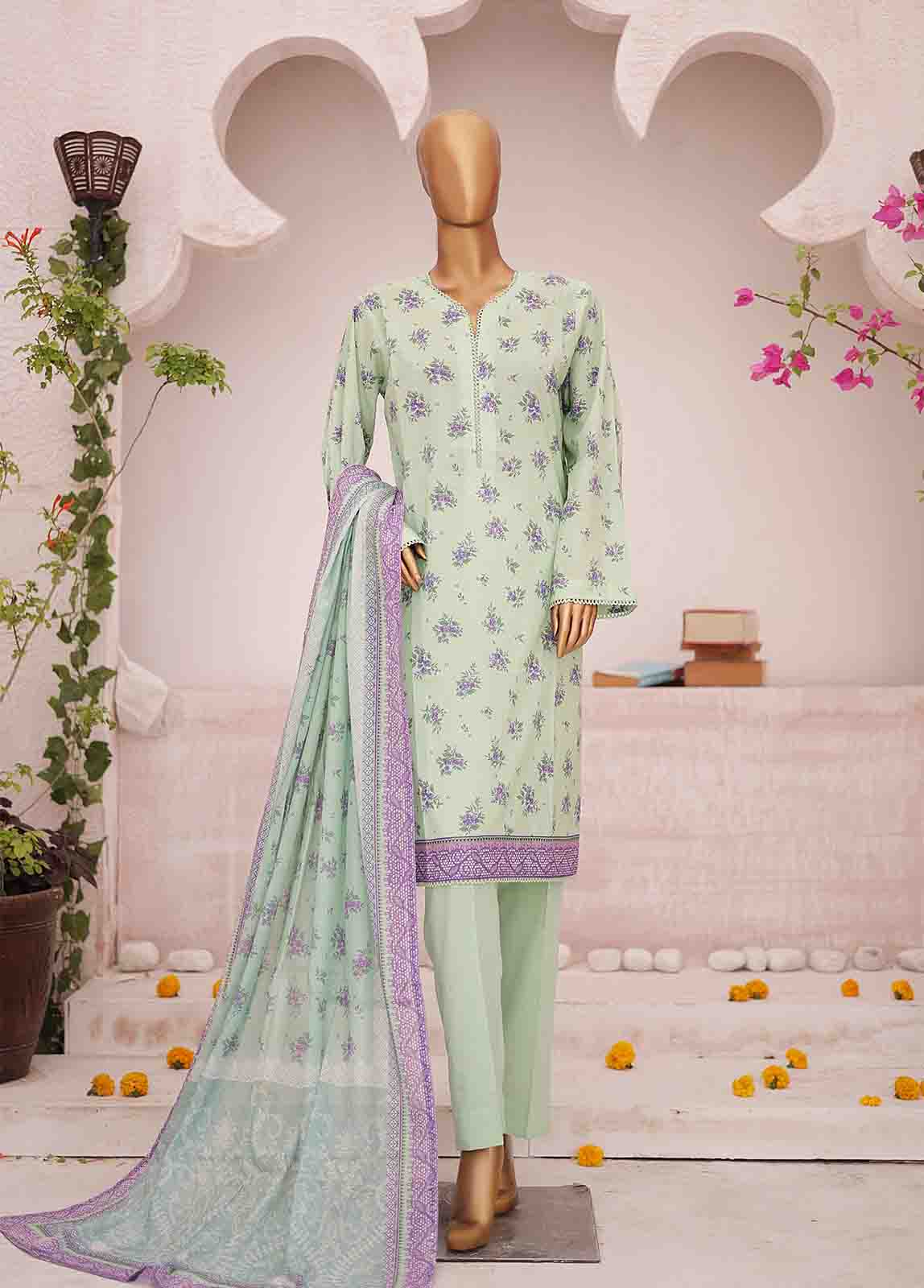 Bin Saeed Fabric - SM-0433-PR- 3 Piece Printed Stitched Suit