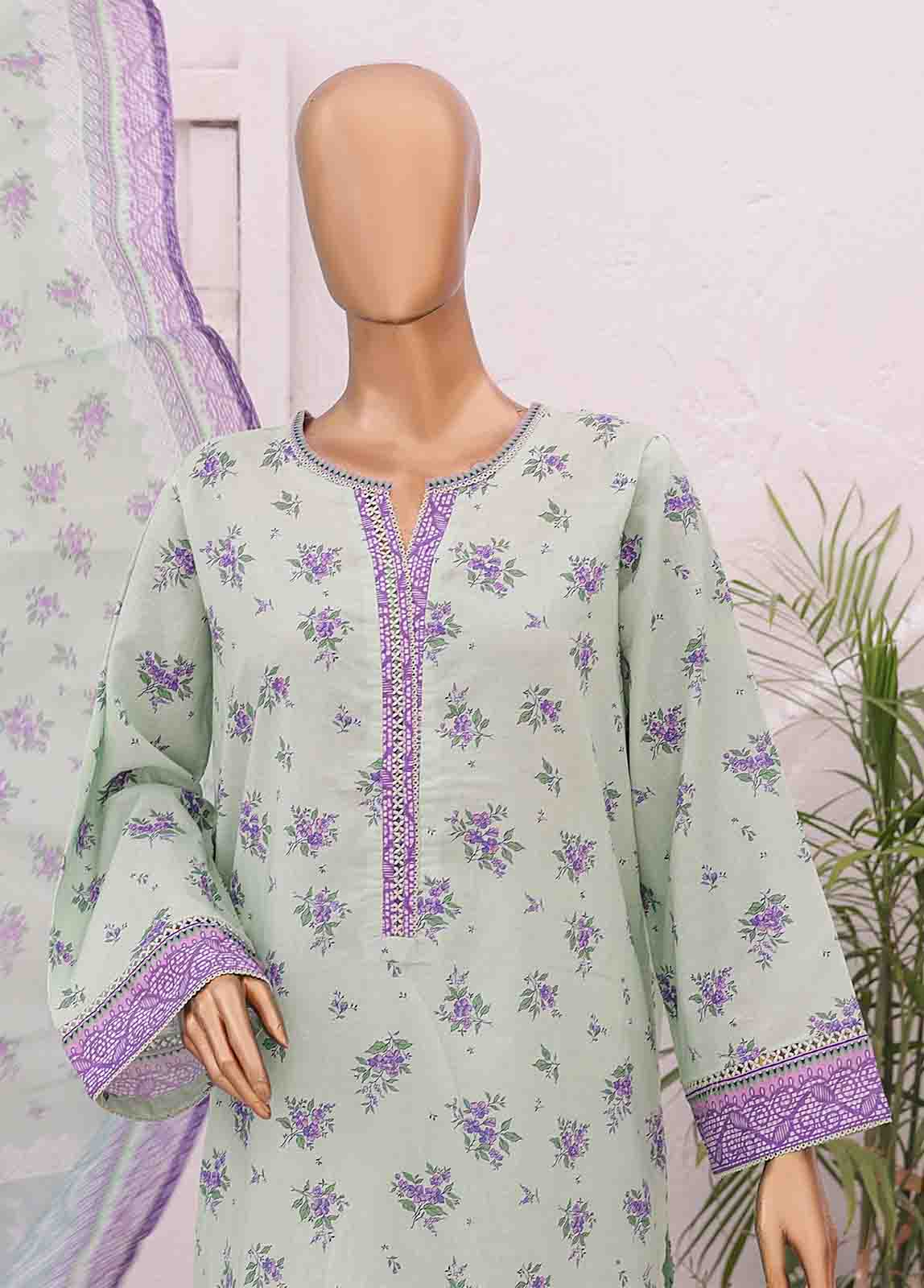 SM-0433 B-PR- 3 Piece Printed Stitched Suit