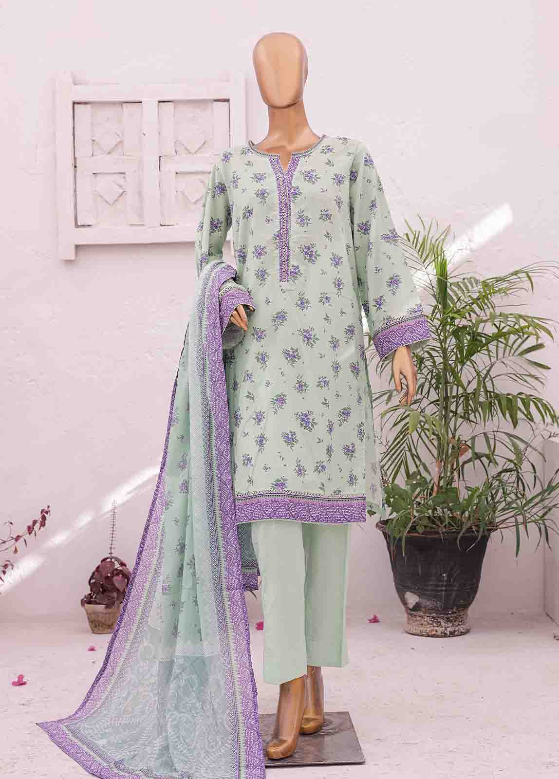 Bin Saeed Fabric - SM-0433 B-PR- 3 Piece Printed Stitched Suit