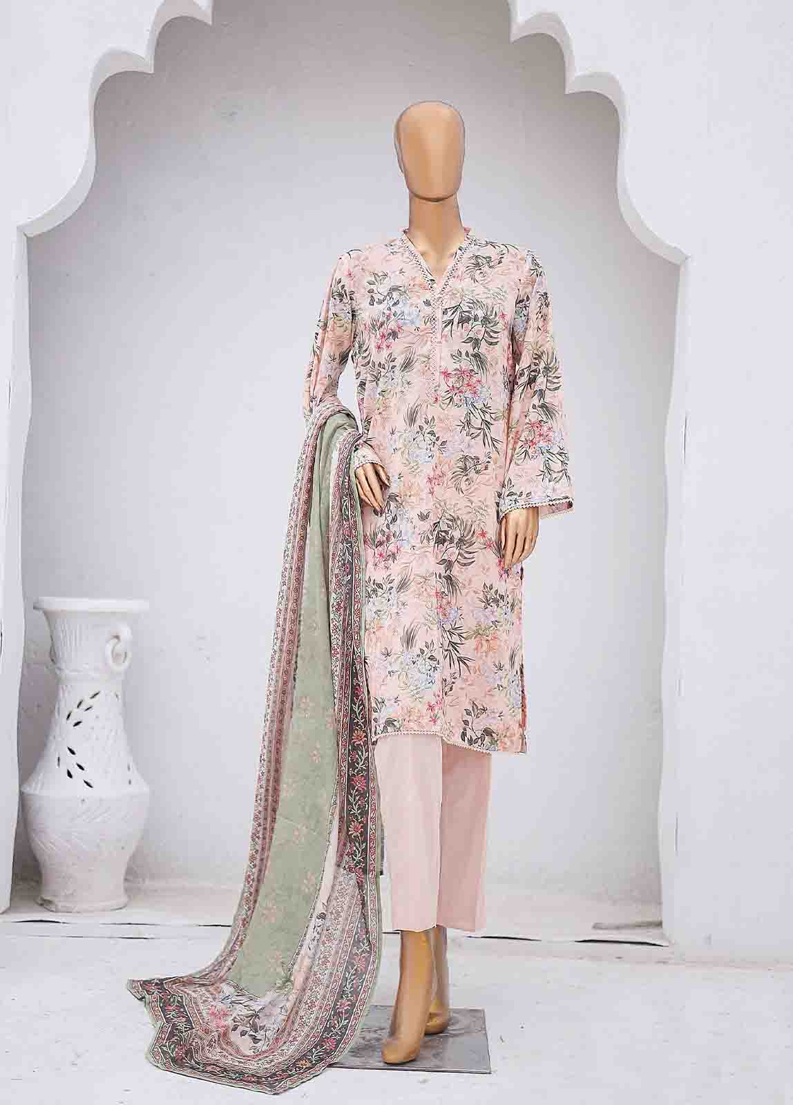 Bin Saeed Fabric - SM-0438-PR-8- 3 Piece Printed Stitched Suit