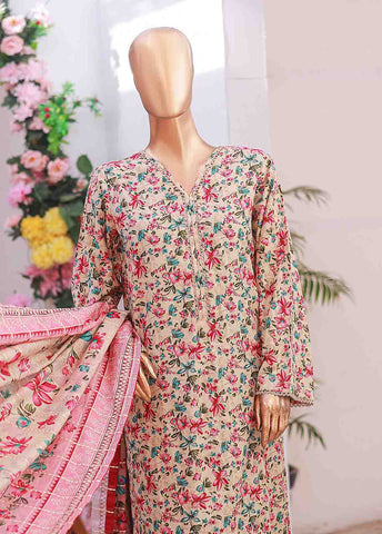 Bin Saeed Fabric - SM-043 R- 3 Piece Printed Stitched Suit