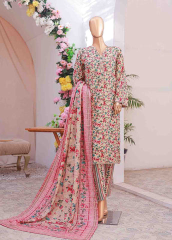 Bin Saeed Fabric - SM-043 R- 3 Piece Printed Stitched Suit