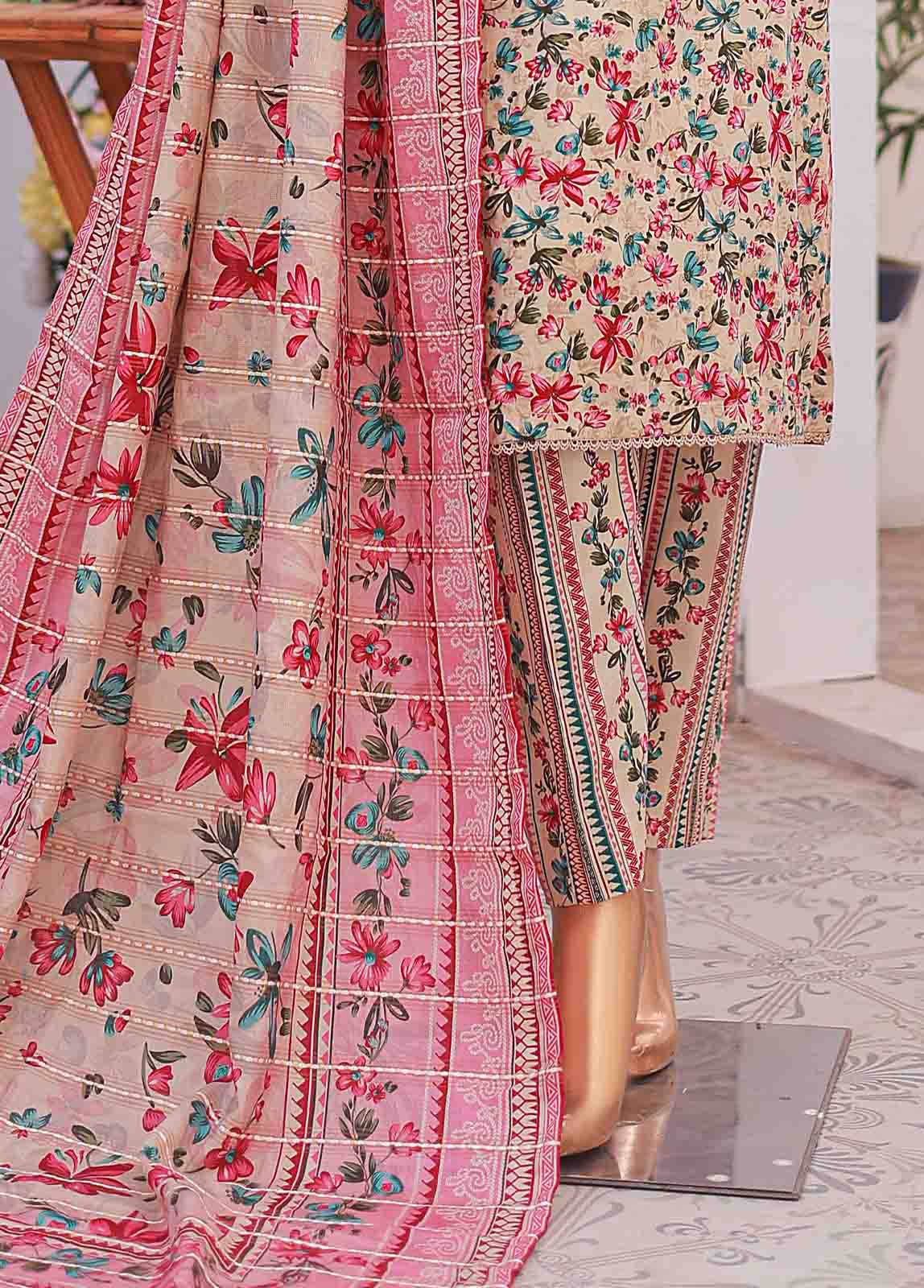 Bin Saeed Fabric - SM-043 R- 3 Piece Printed Stitched Suit