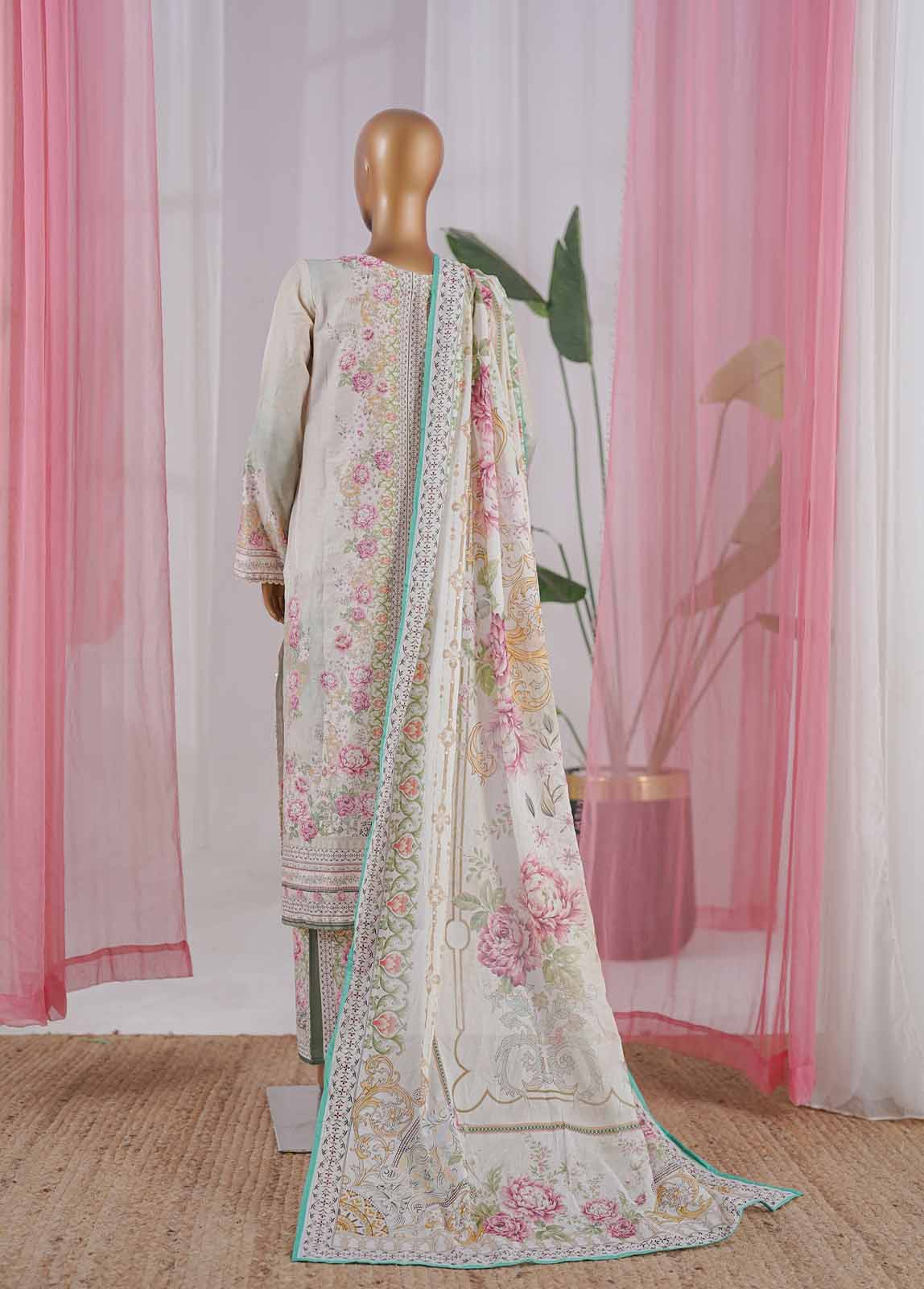Bin Saeed Fabric - SM-045-EMBC-3 Piece Chikankari Stitched Suit