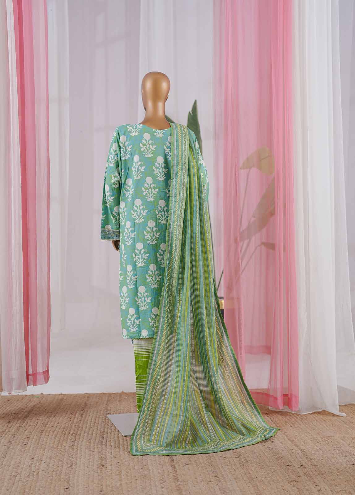 Bin Saeed Fabric - SM-045 A-EMBC-3 Piece Chikankari Stitched Suit
