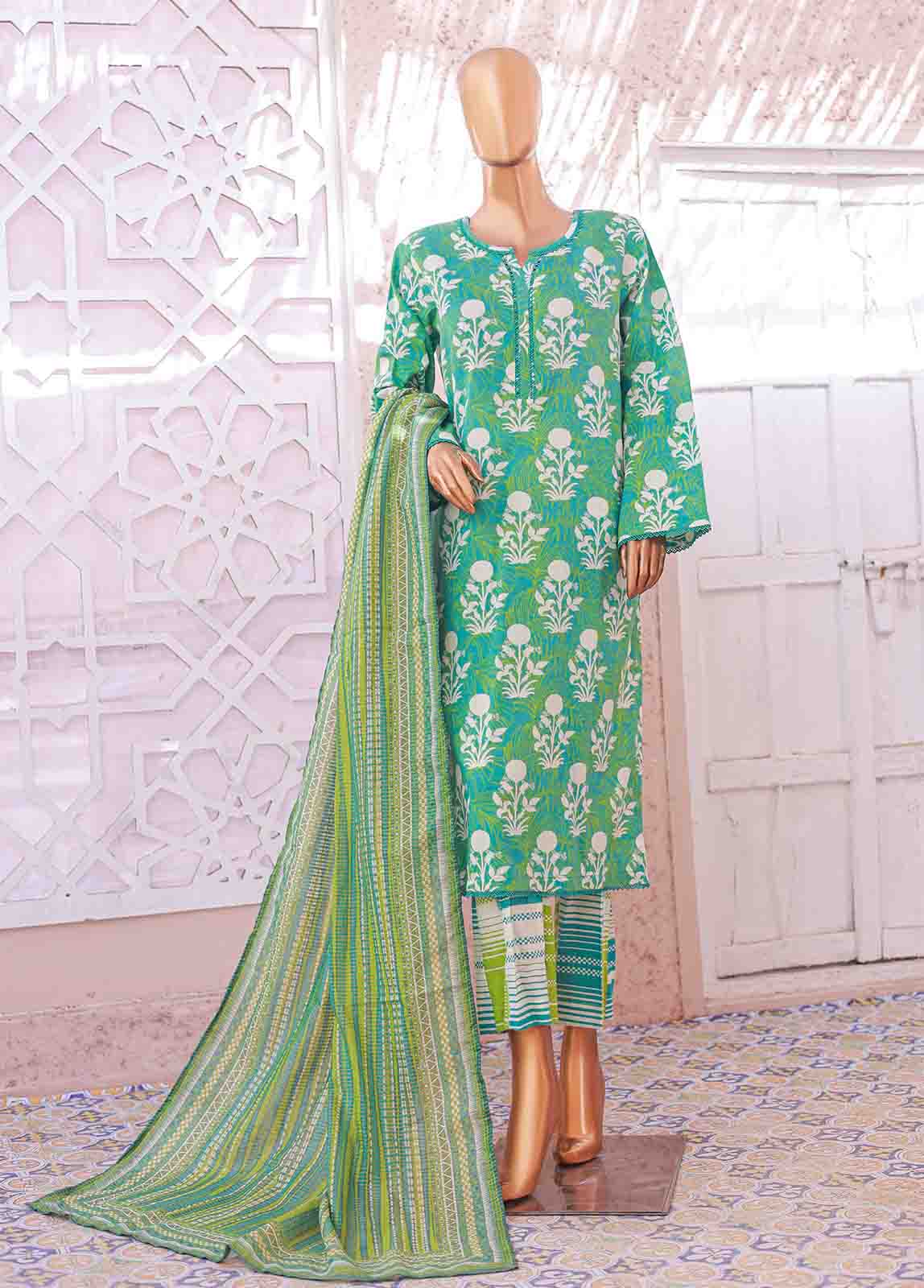 Bin Saeed Fabric - SM-045 R- 3 Piece Printed Stitched Suit