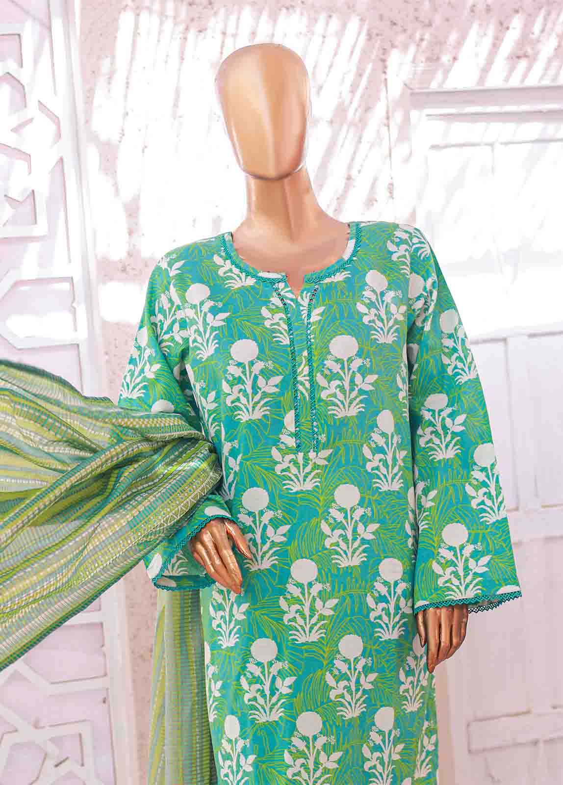 Bin Saeed Fabric - SM-045 R- 3 Piece Printed Stitched Suit