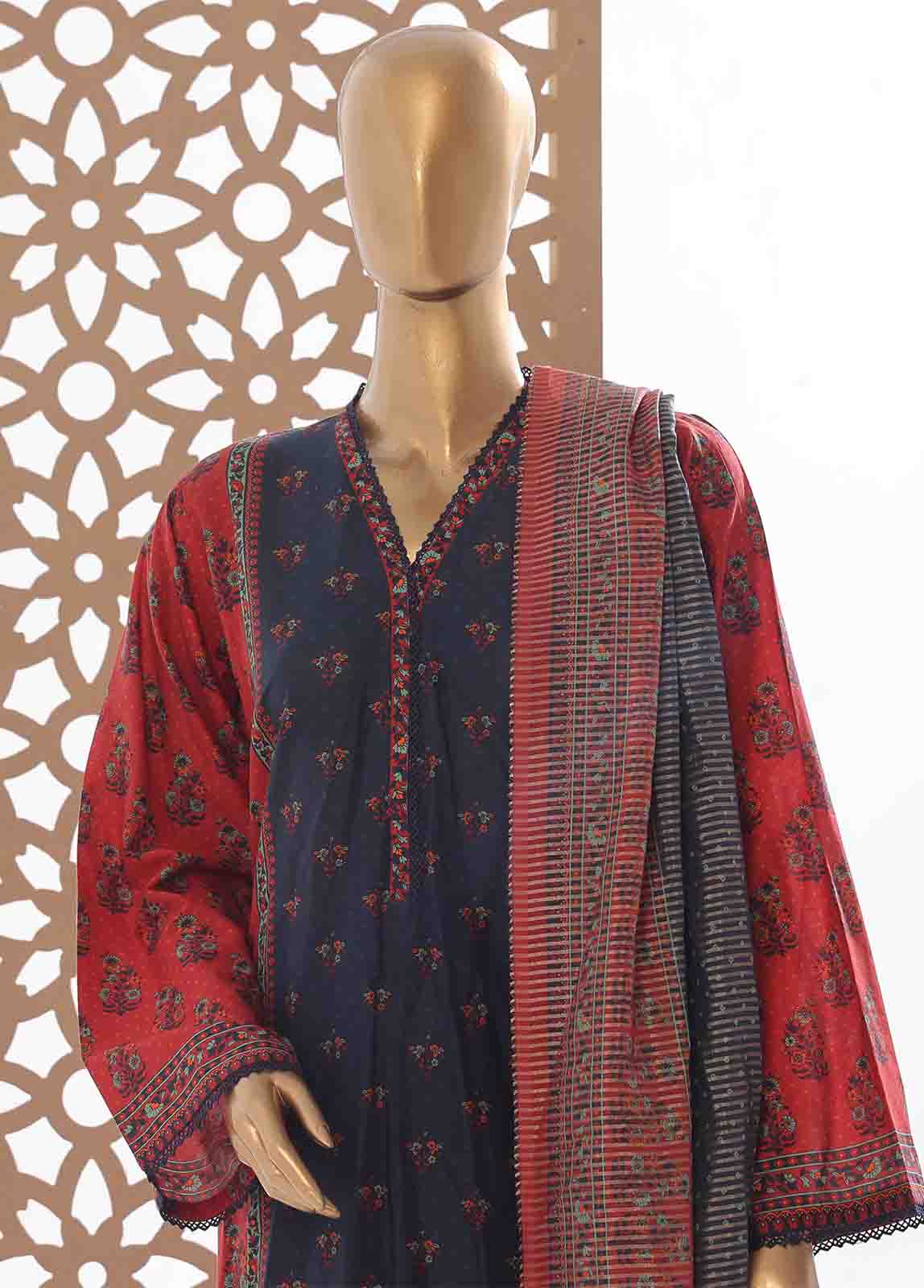 SM-046 B- 3 Piece Printed Cotton Suit