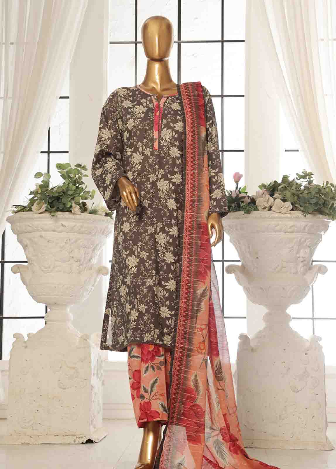 Bin Saeed Fabric - SM-046 A- 3 Piece Printed Stitched Suit