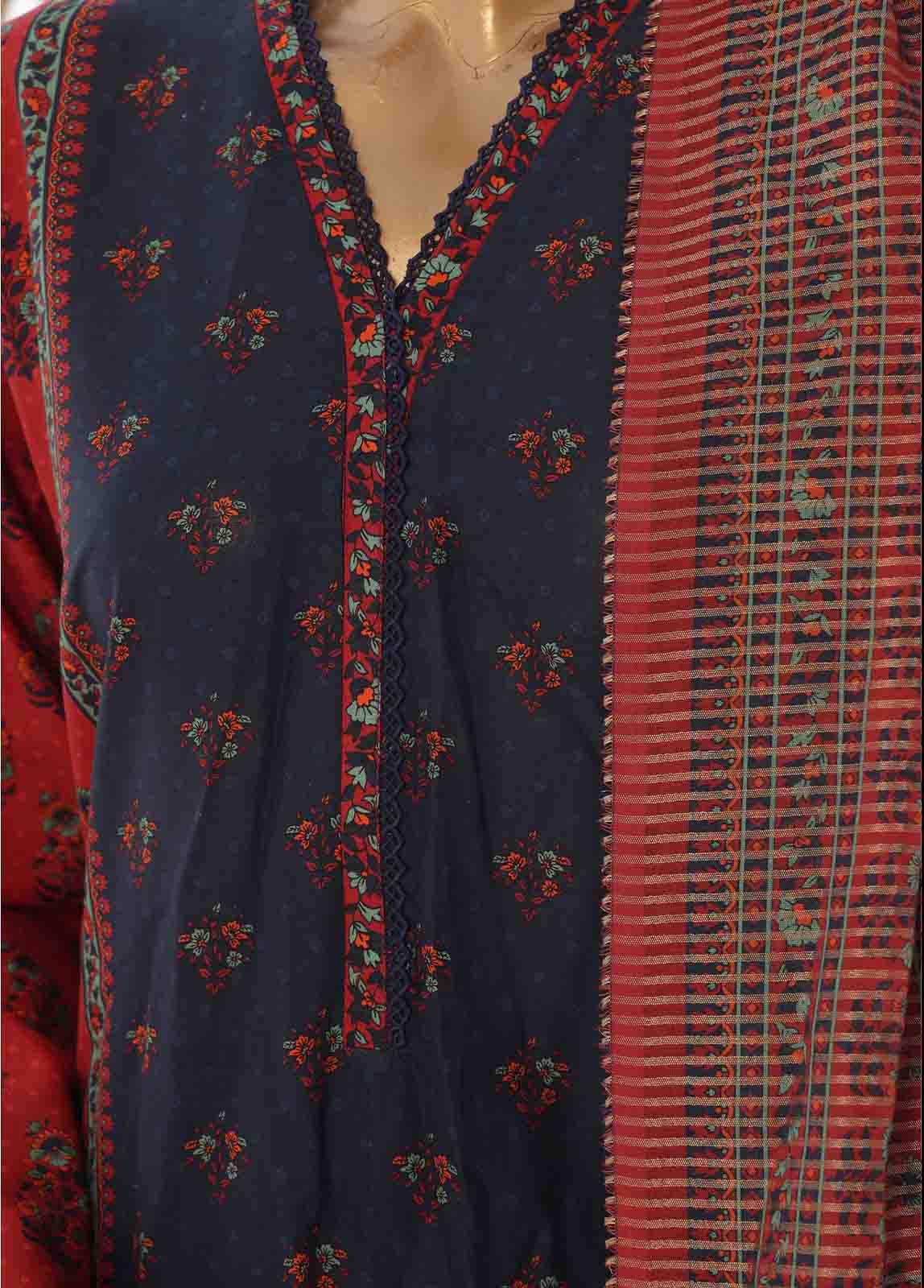 Bin Saeed Fabric - SM-046 B- 3 Piece Printed Cotton Suit