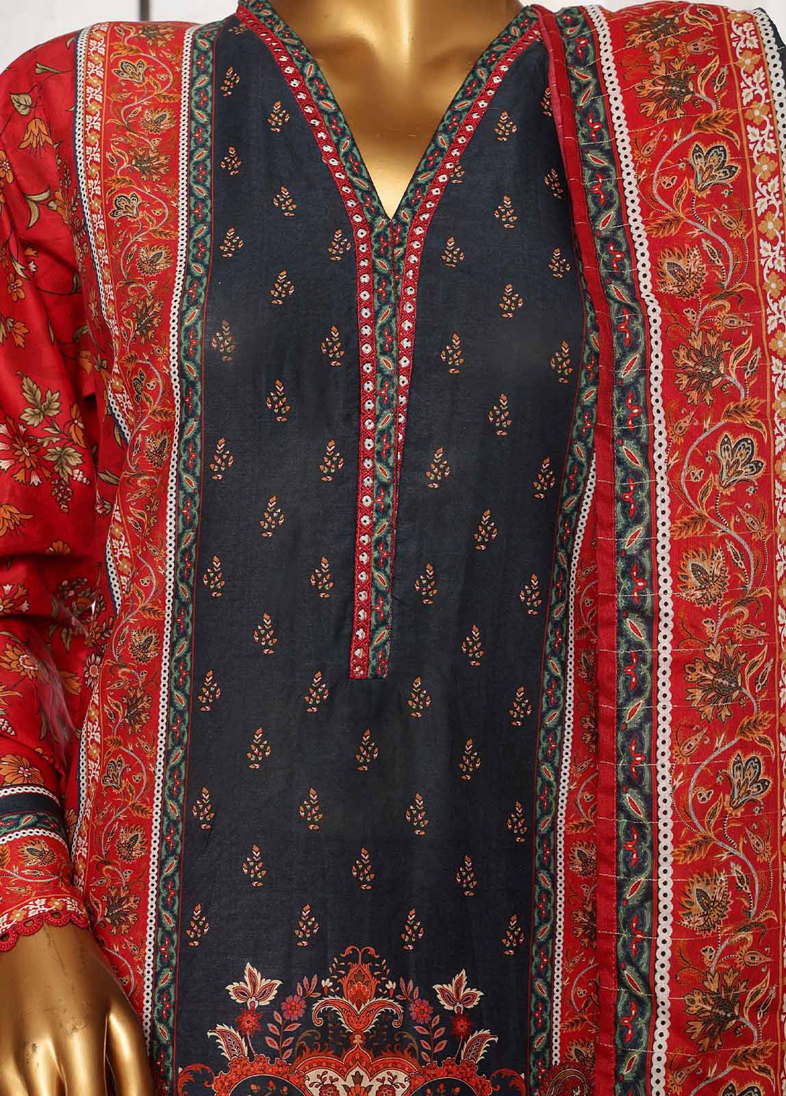 Bin Saeed Fabric - SM-048 B- 3 Piece Printed Stitched Suit