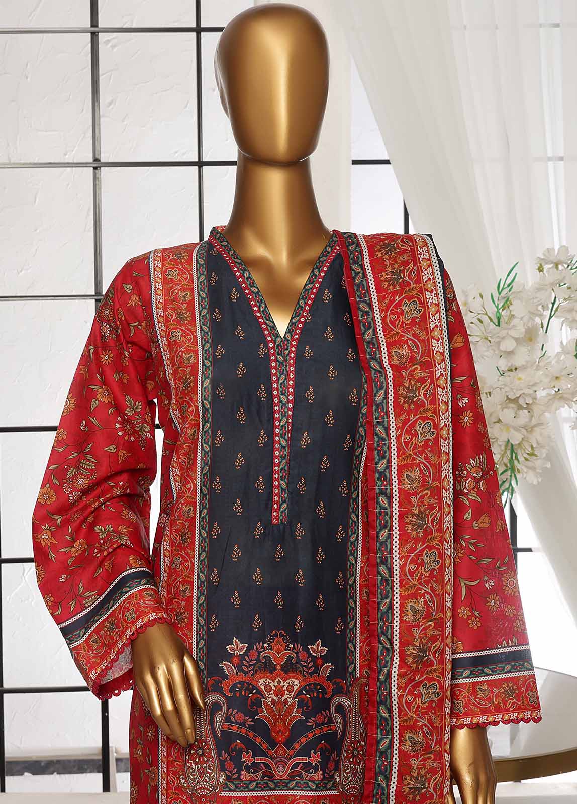 Bin Saeed Fabric - SM-048 B- 3 Piece Printed Stitched Suit