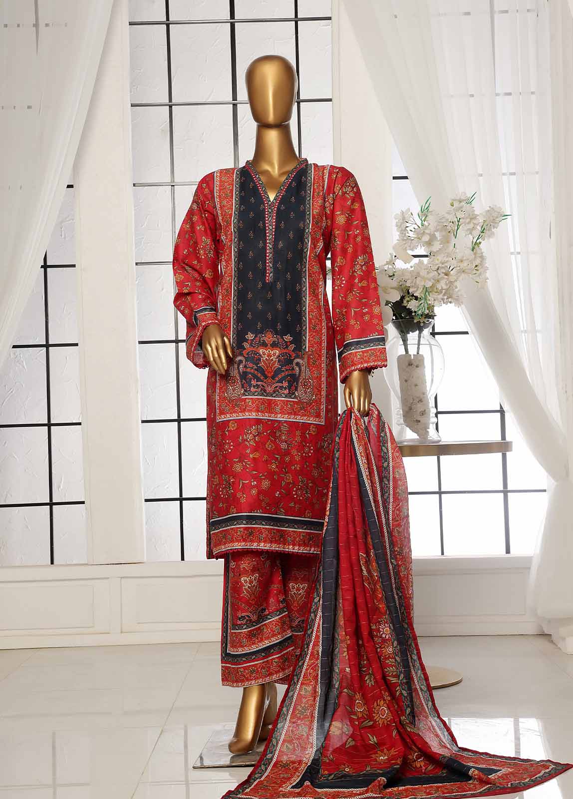 Bin Saeed Fabric - SM-048 B- 3 Piece Printed Stitched Suit