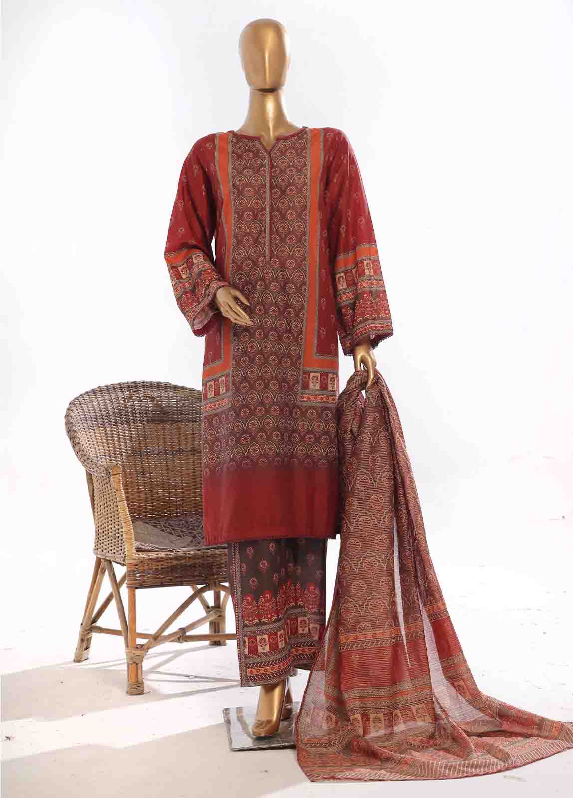 Bin Saeed Fabric - SM-054- 3 Piece Printed Stitched Suit