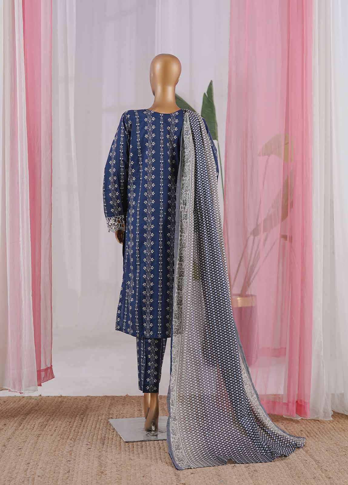 Bin Saeed Fabric - SM-055-EMBC-3 Piece Chikankari Stitched Suit