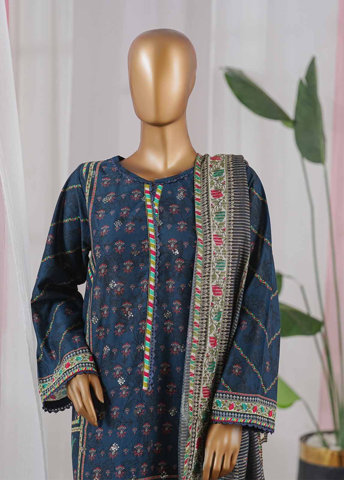 Bin Saeed Fabric - SM-055-EMBC-3 Piece Chikankari Stitched Suit