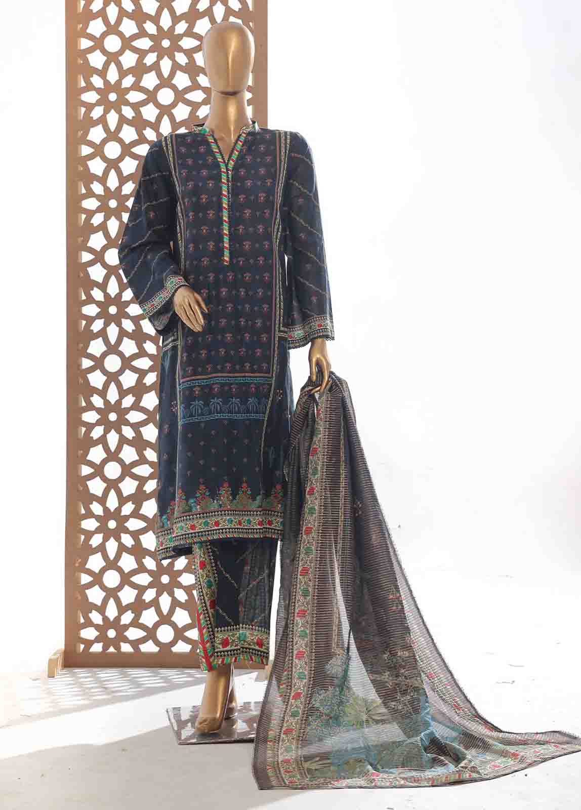 Bin Saeed Fabric - SM-055- 3 Piece Printed Stitched Suit