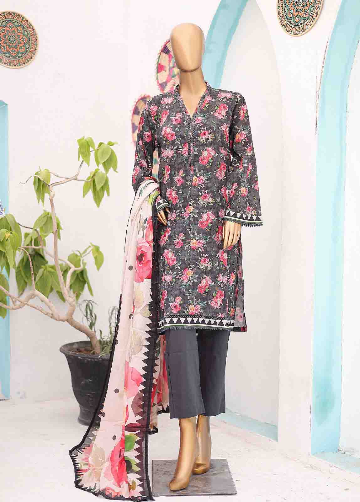 Bin Saeed Fabric - SM-0560 B-PR- 3 Piece Printed Stitched Suit