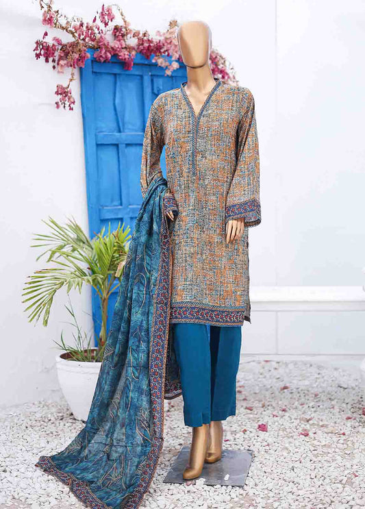 SM-0563 B-PR- 3 Piece Printed Stitched Suit