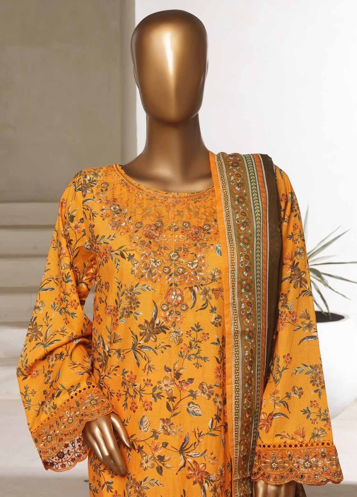 Bin Saeed Fabric - SM-058-EMBC-3 Piece Chikankari Stitched Suit