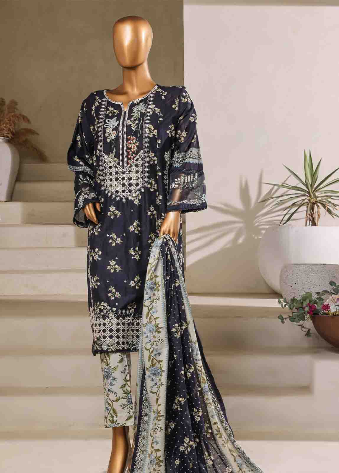 Bin Saeed Fabric - SM-059-EMB- 3 Piece Embroidered Stitched Suit