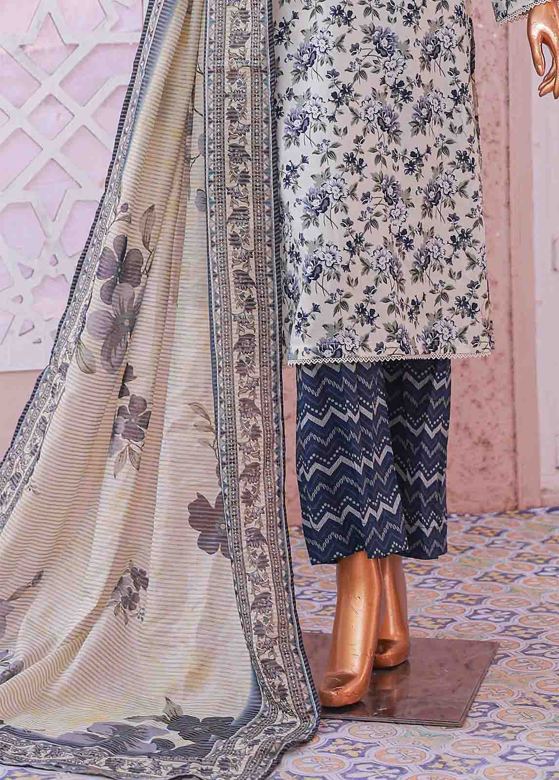 Bin Saeed Fabric - SM-059 R- 3 Piece Printed Stitched Suit