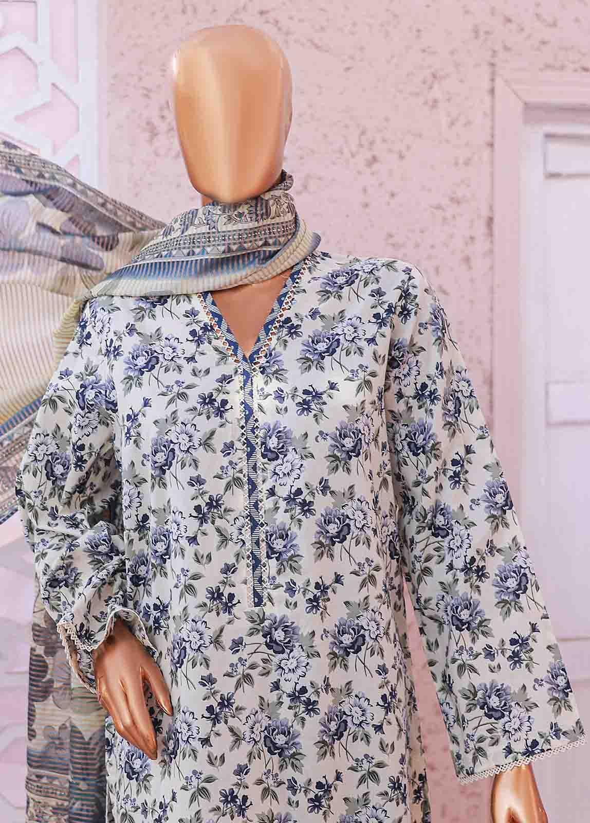 Bin Saeed Fabric - SM-059 R- 3 Piece Printed Stitched Suit