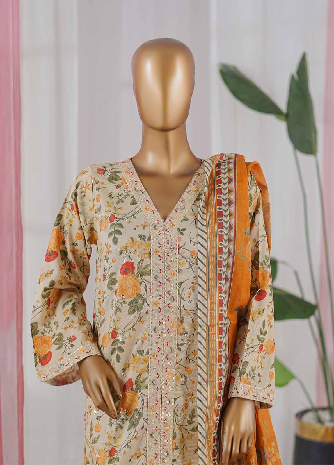 Bin Saeed Fabric - SM-060-EMBC-3 Piece Chikankari Stitched Suit