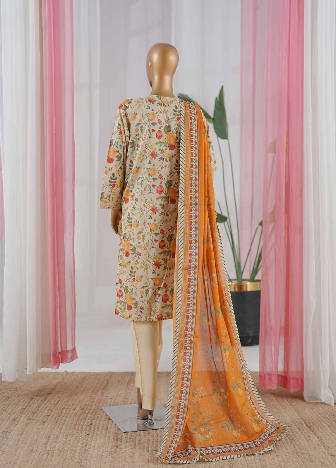 Bin Saeed Fabric - SM-060-EMBC-3 Piece Chikankari Stitched Suit