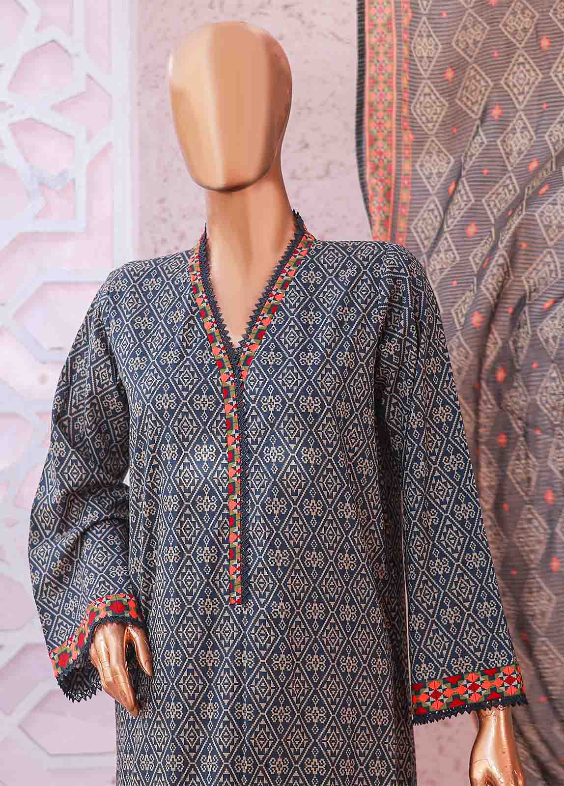 Bin Saeed Fabric - SM-063 R- 3 Piece Printed Stitched Suit