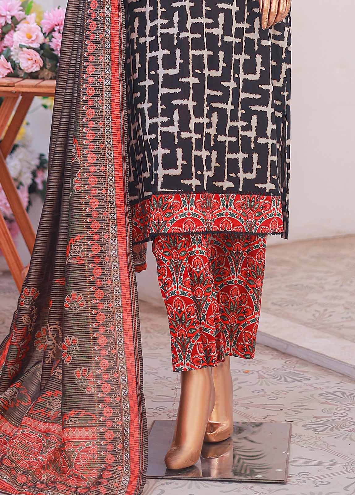 Bin Saeed Fabric - SM-064- 3 Piece Printed Stitched Suit