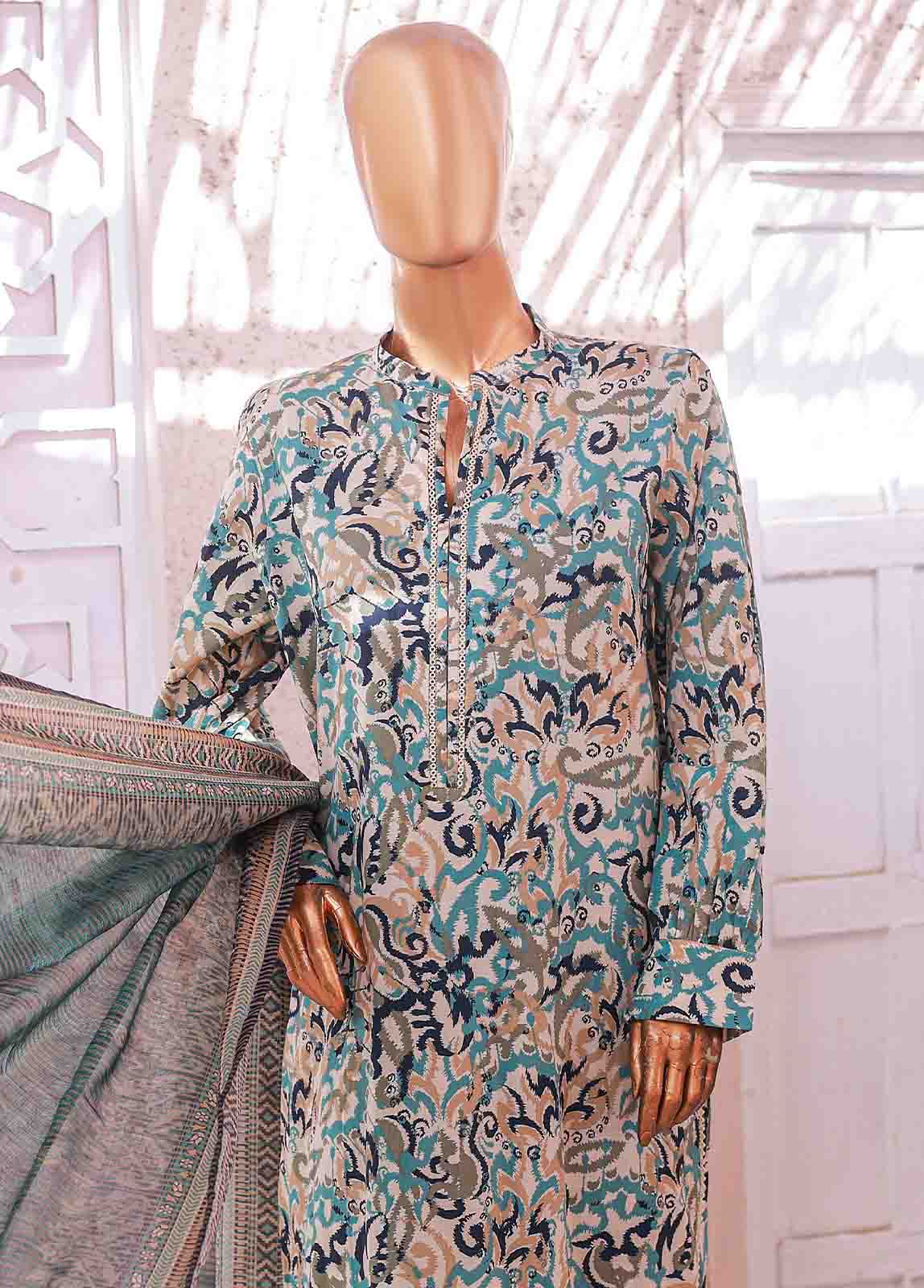 Bin Saeed Fabric - SM-066 R- 3 Piece Printed Stitched Suit