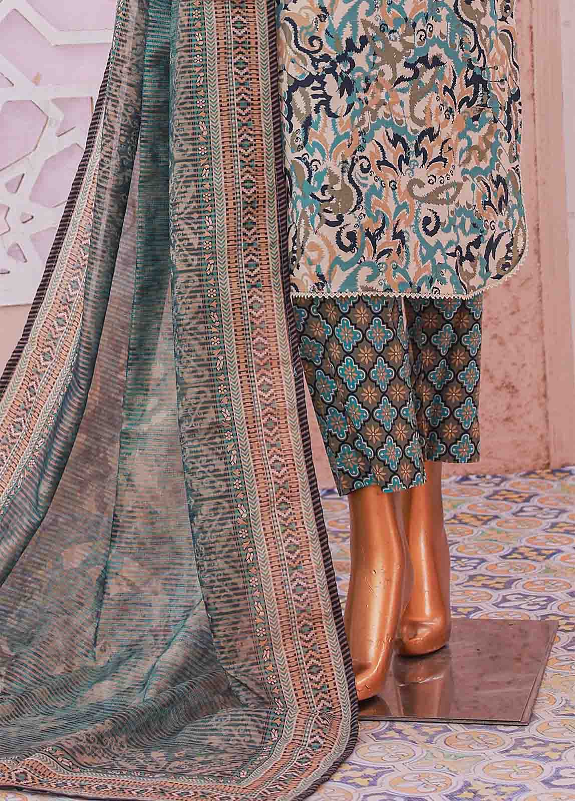 Bin Saeed Fabric - SM-066 R- 3 Piece Printed Stitched Suit