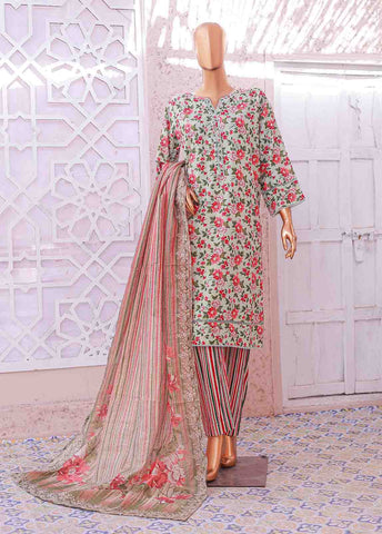 Bin Saeed Fabric - SM-068 R- 3 Piece Printed Stitched Suit