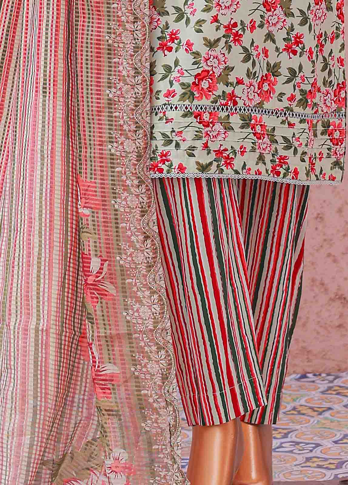 Bin Saeed Fabric - SM-068 R- 3 Piece Printed Stitched Suit