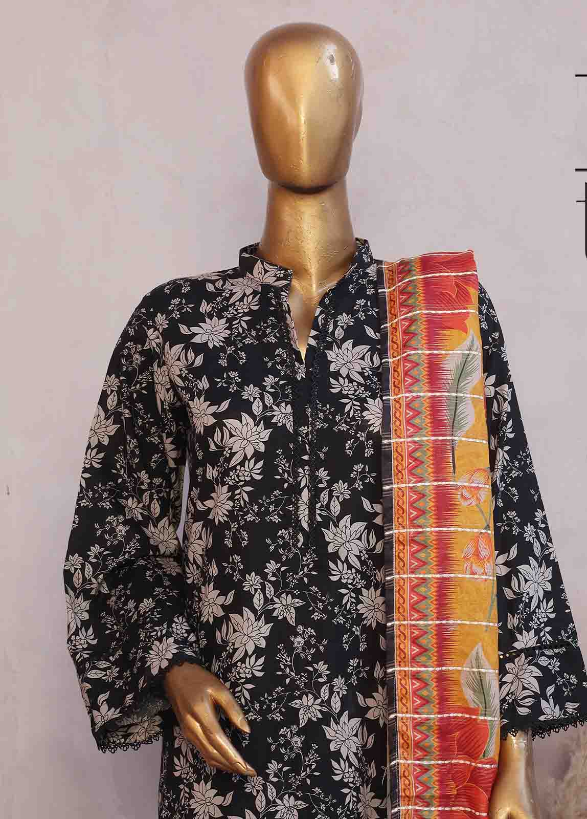 SM-069- 3 Piece Printed Stitched Suit