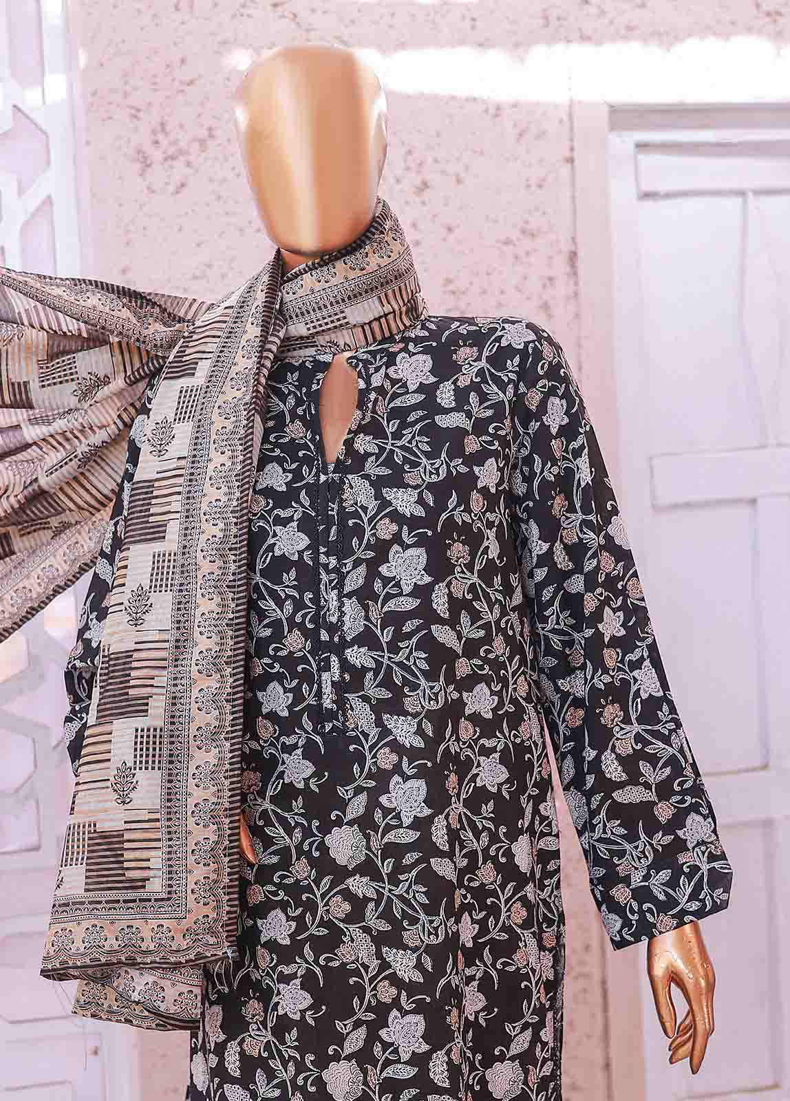 Bin Saeed Fabric - SM-072 R- 3 Piece Printed Stitched Suit