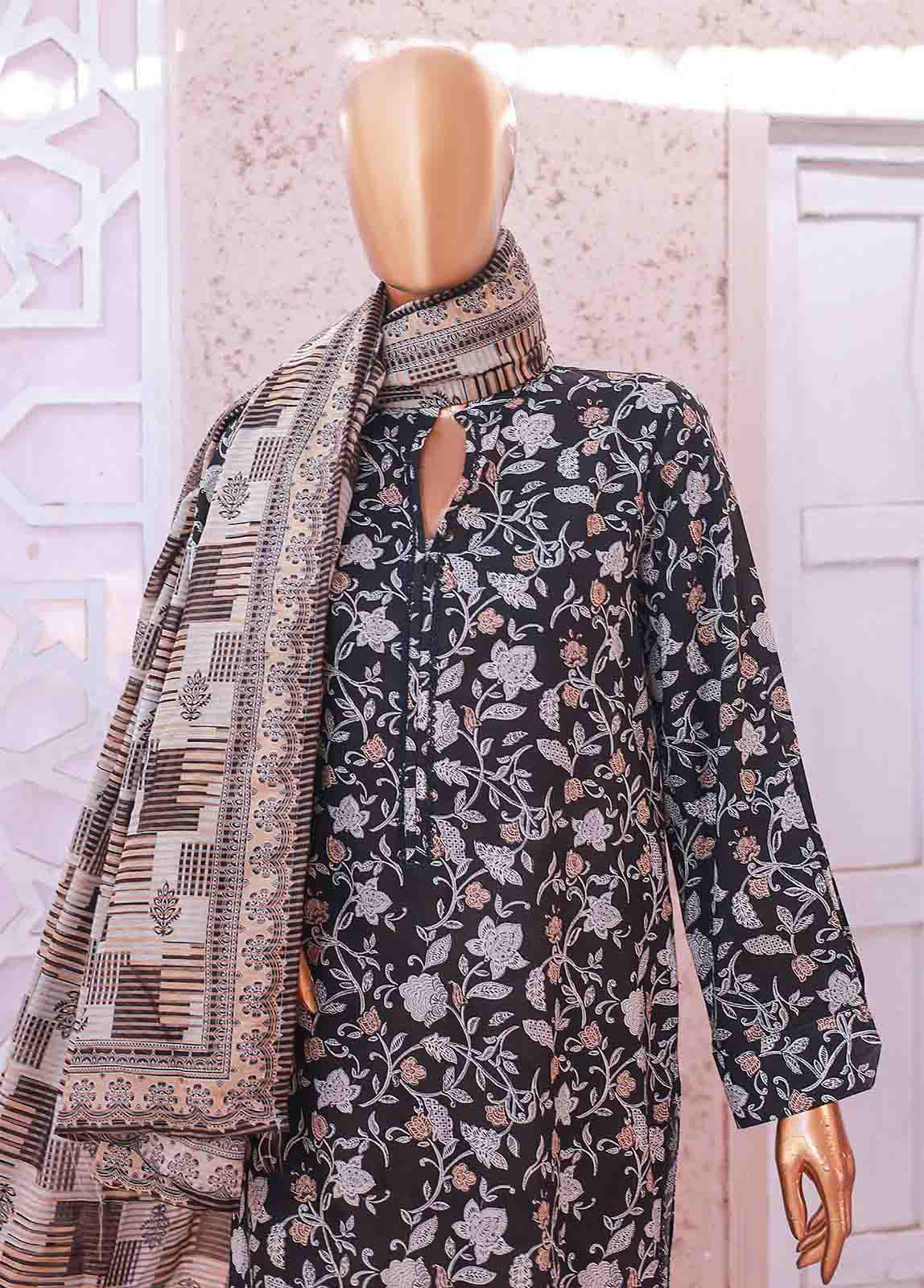 Bin Saeed Fabric - SM-072 R- 3 Piece Printed Stitched Suit