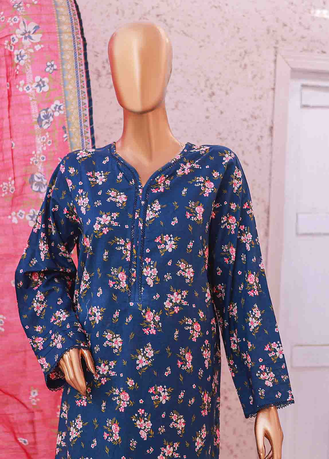 Bin Saeed Fabric - SM-073 R- 3 Piece Printed Stitched Suit