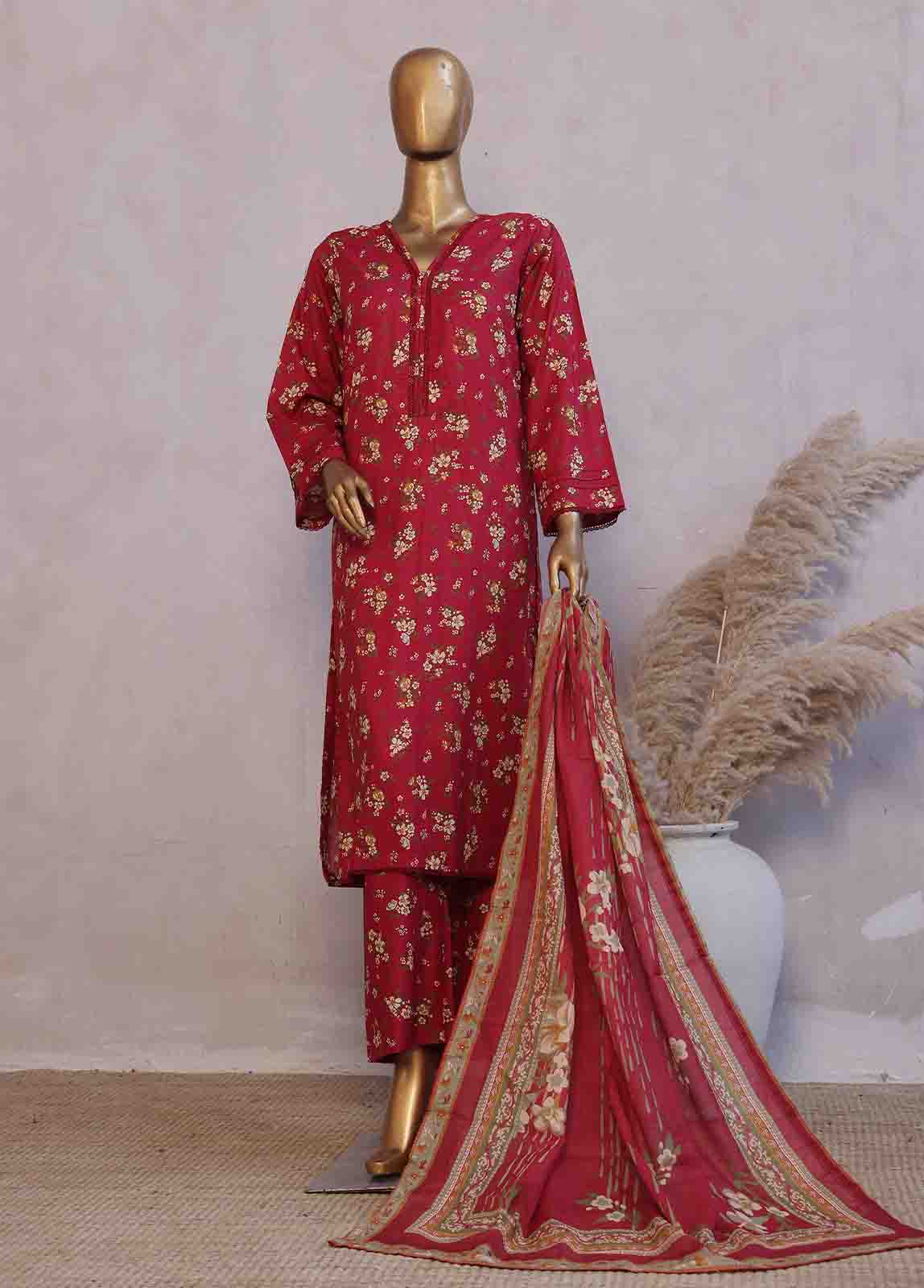 Bin Saeed Fabric - SM-074- 3 Piece Printed Stitched Suit