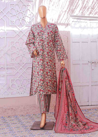 Bin Saeed Fabric - SM-075 R- 3 Piece Printed Stitched Suit