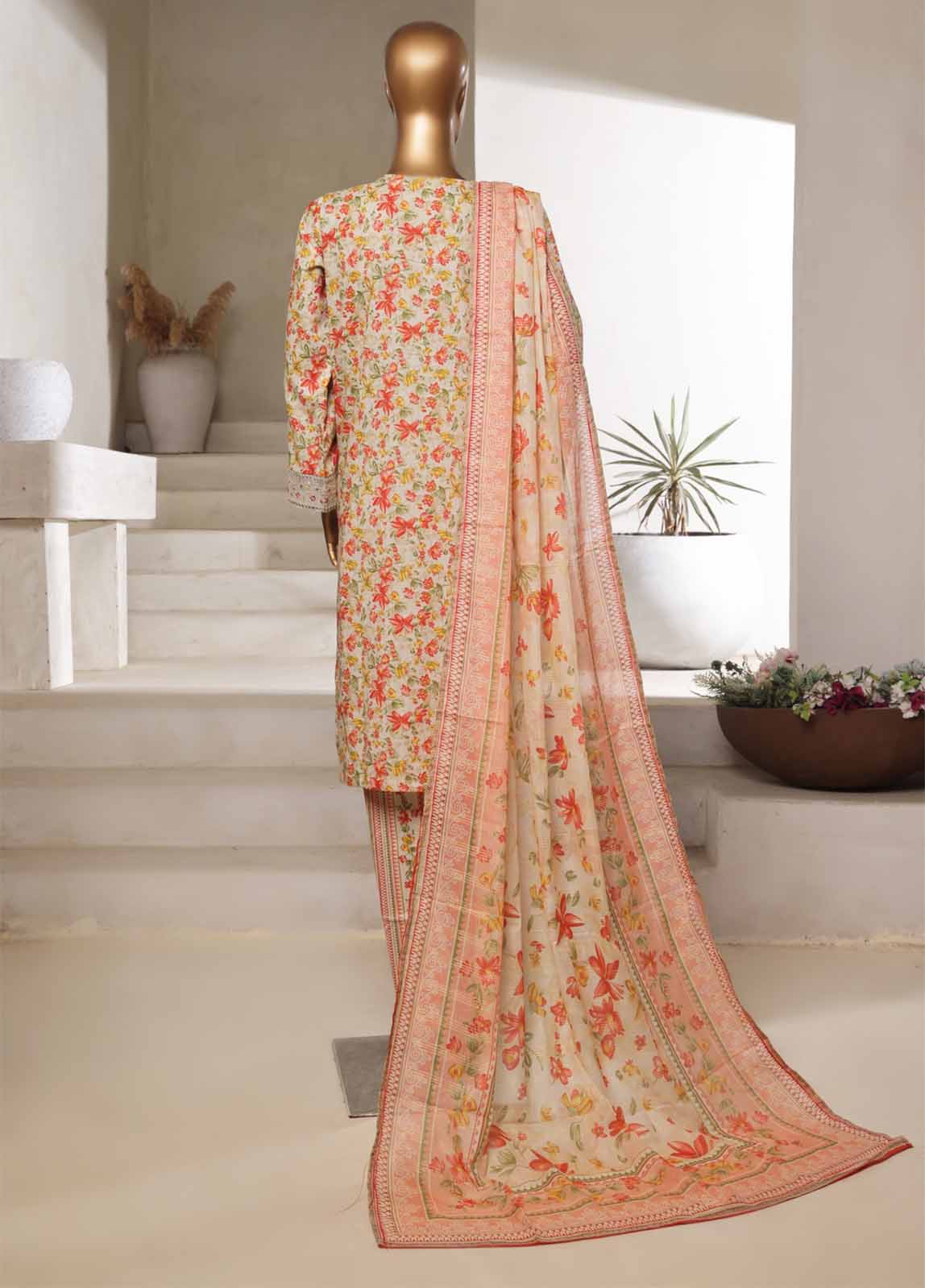 Bin Saeed Fabric - SM-076-EMBC-3 Piece Chikankari Stitched Suit