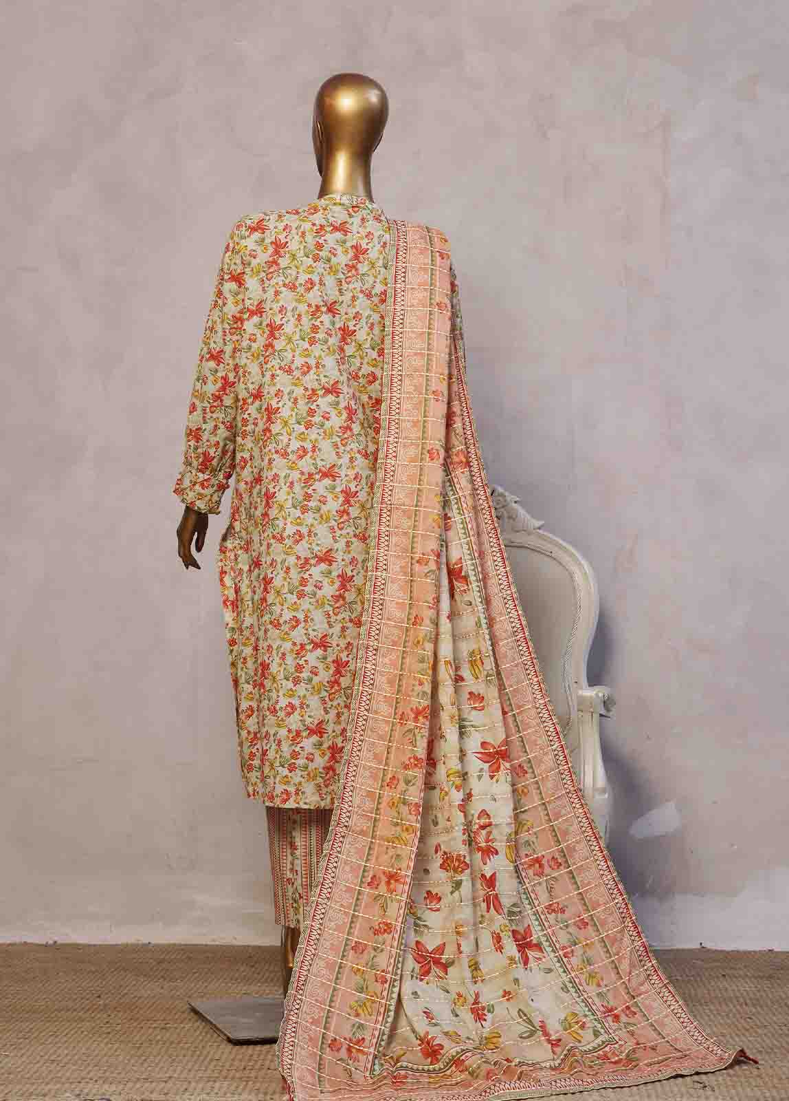 Bin Saeed Fabric - SM-076- 3 Piece Printed Stitched Suit
